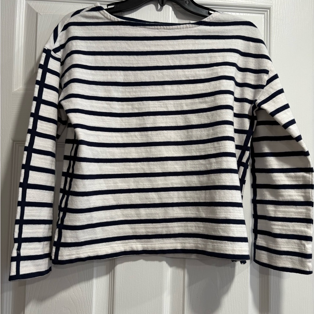 LOFT Navy and White Striped Long Sleeve Tee